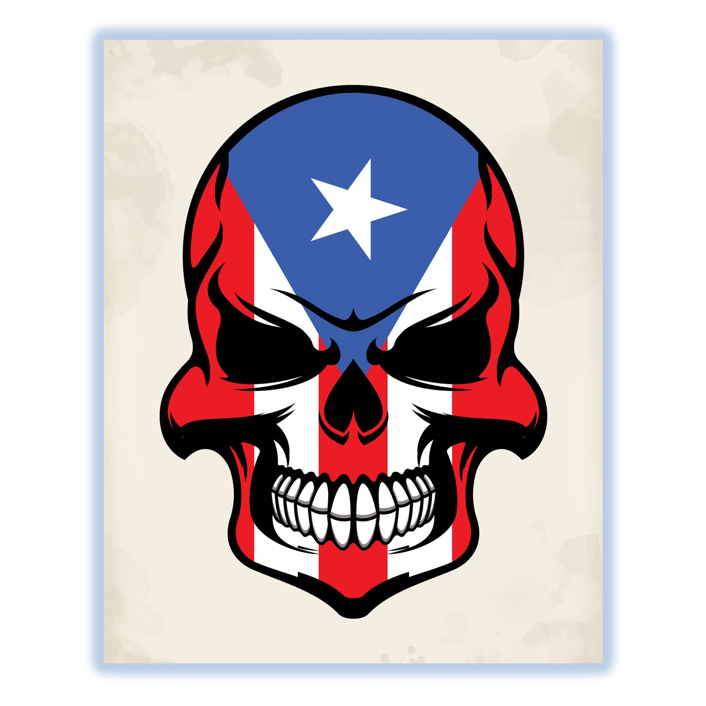Puerto Rican Flag Skull Cool Puerto Rico Skull 8"x10" Wall Art Print