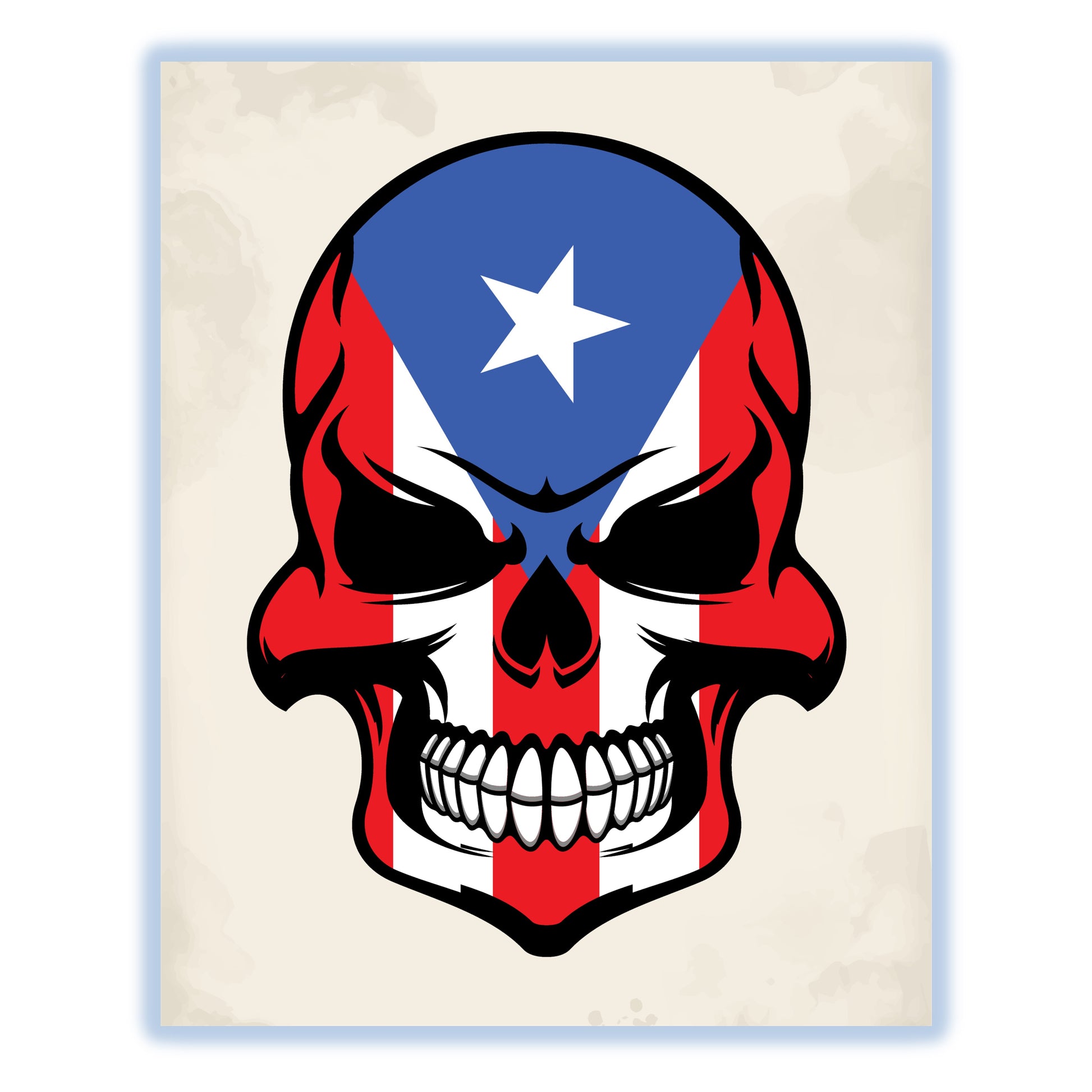 Puerto Rican Flag Skull Cool Puerto Rico Skull 8"x10" Wall Art Print