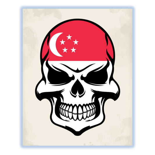 Singaporean Flag Skull Cool Singapore Skull 8"x10" Wall Art Print