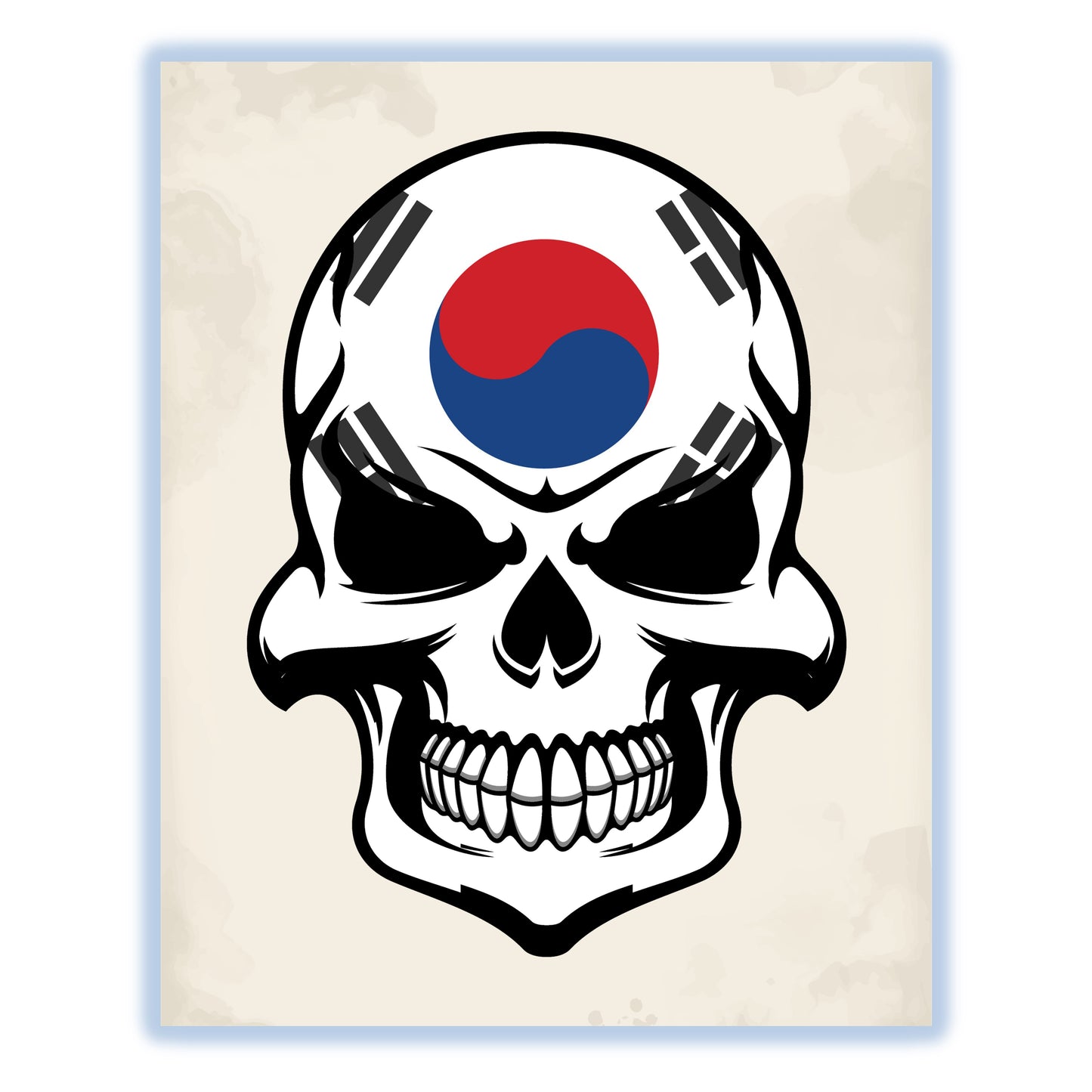 Korean Flag Skull Cool South Korea Skull 8"x10" Wall Art Print