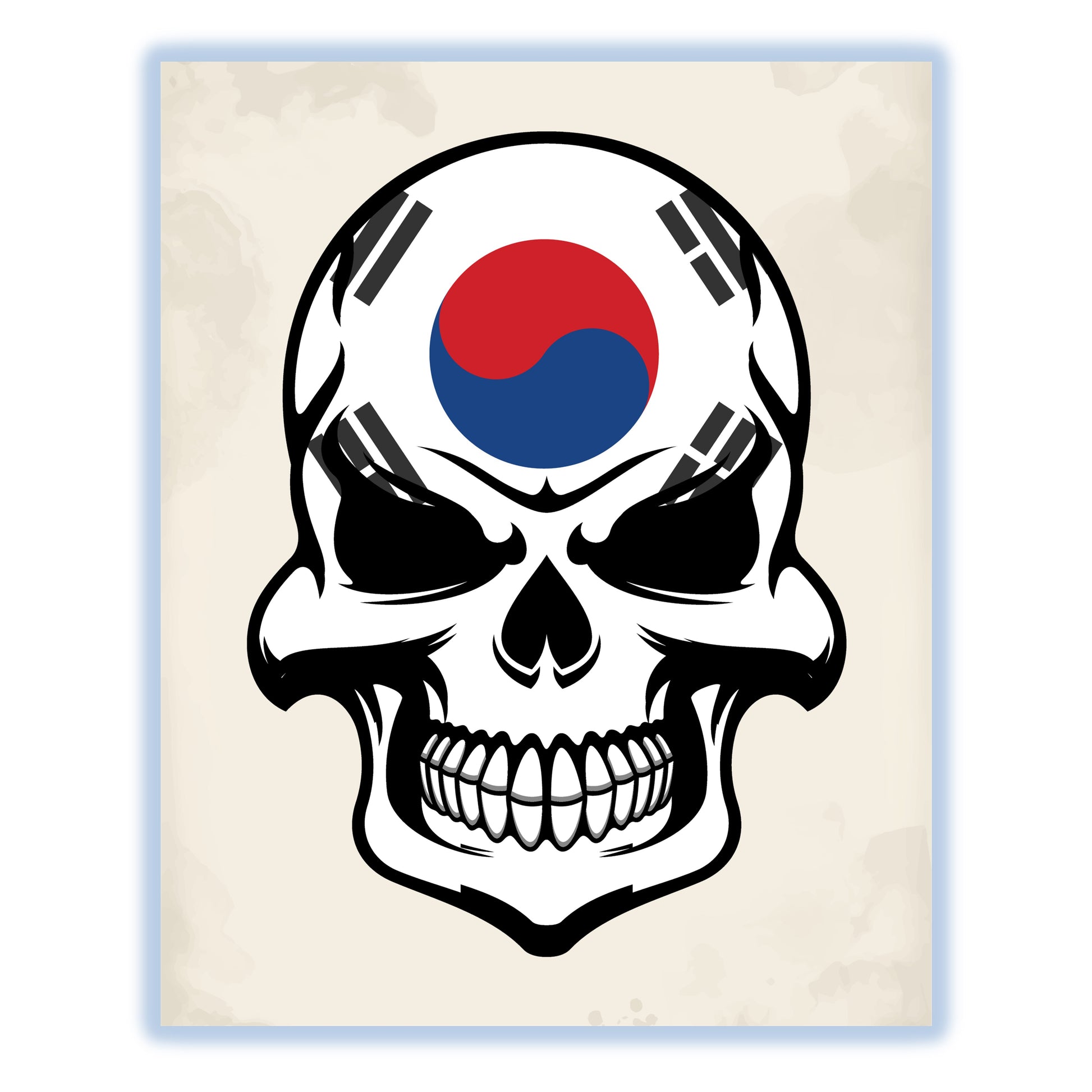 Korean Flag Skull Cool South Korea Skull 8"x10" Wall Art Print