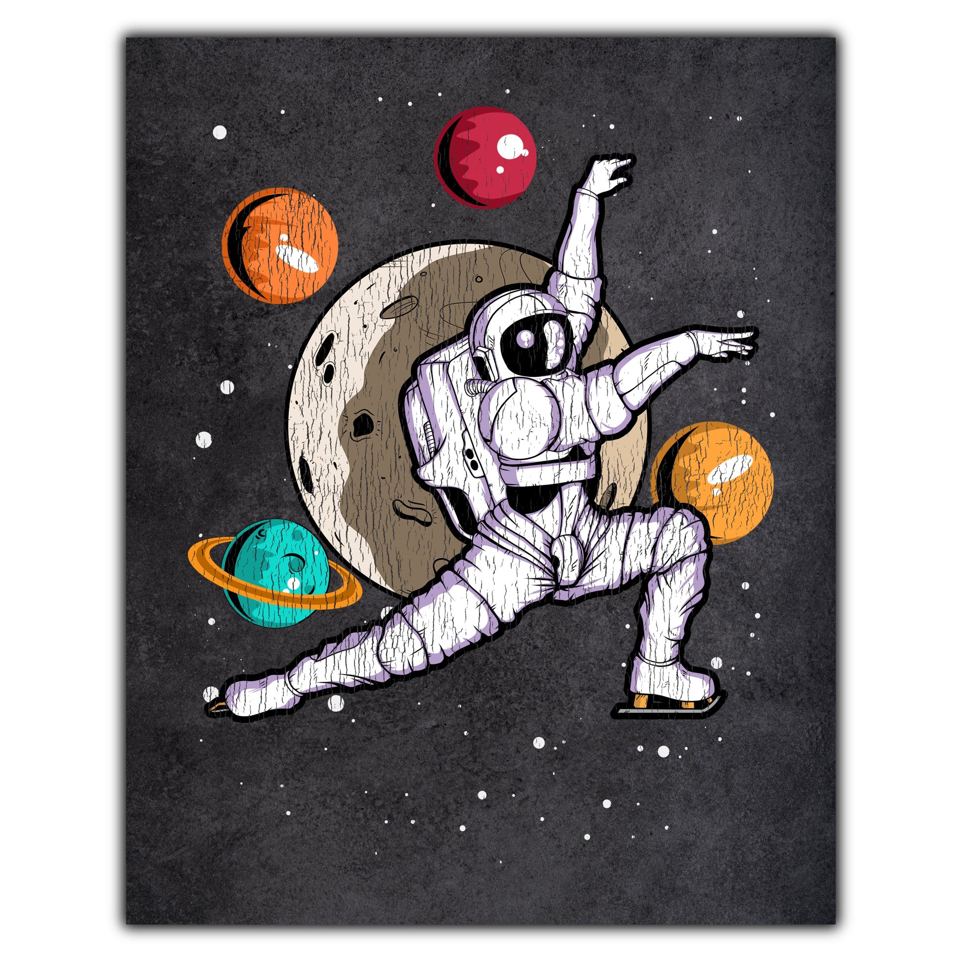 Figure Skating Astronaut Outer Space Spaceman Distressed 8"x10" Wall Art Print