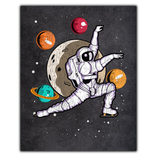 Figure Skating Astronaut Outer Space Spaceman Distressed 8"x10" Wall Art Print