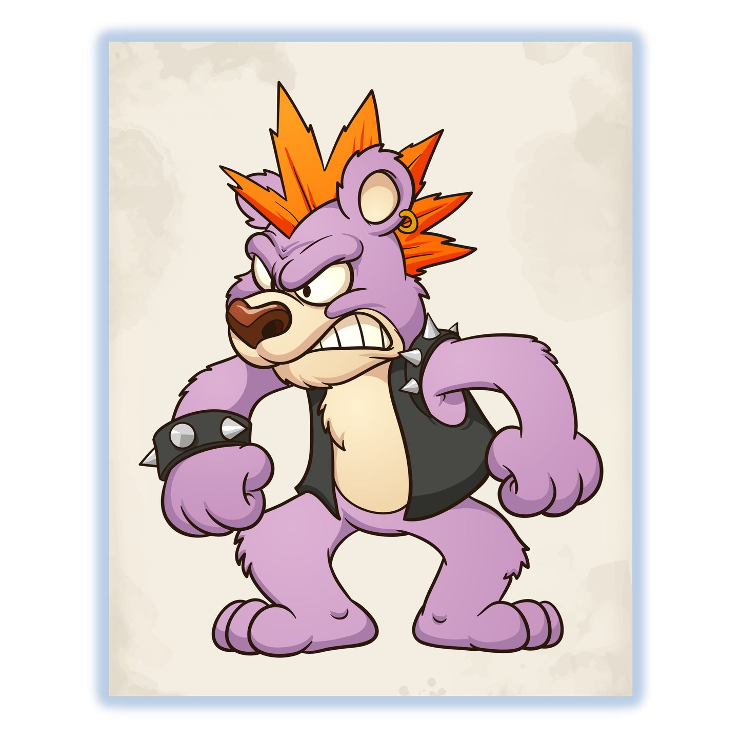 Angry Punk Rock Teddy Bear Mohawk Bear 8"x10" Wall Art Print