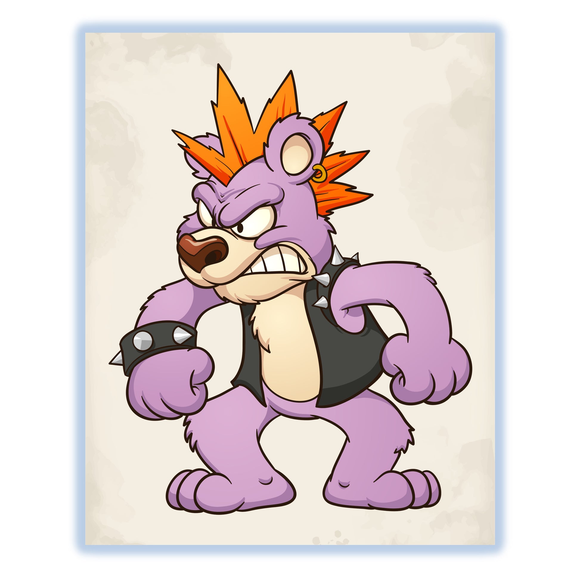 Angry Punk Rock Teddy Bear Mohawk Bear 8"x10" Wall Art Print