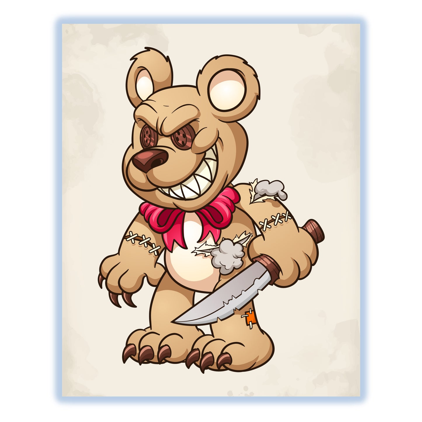 Evil Teddy Bear With Knife Demented Deranged Bear 8"x10" Wall Art Print