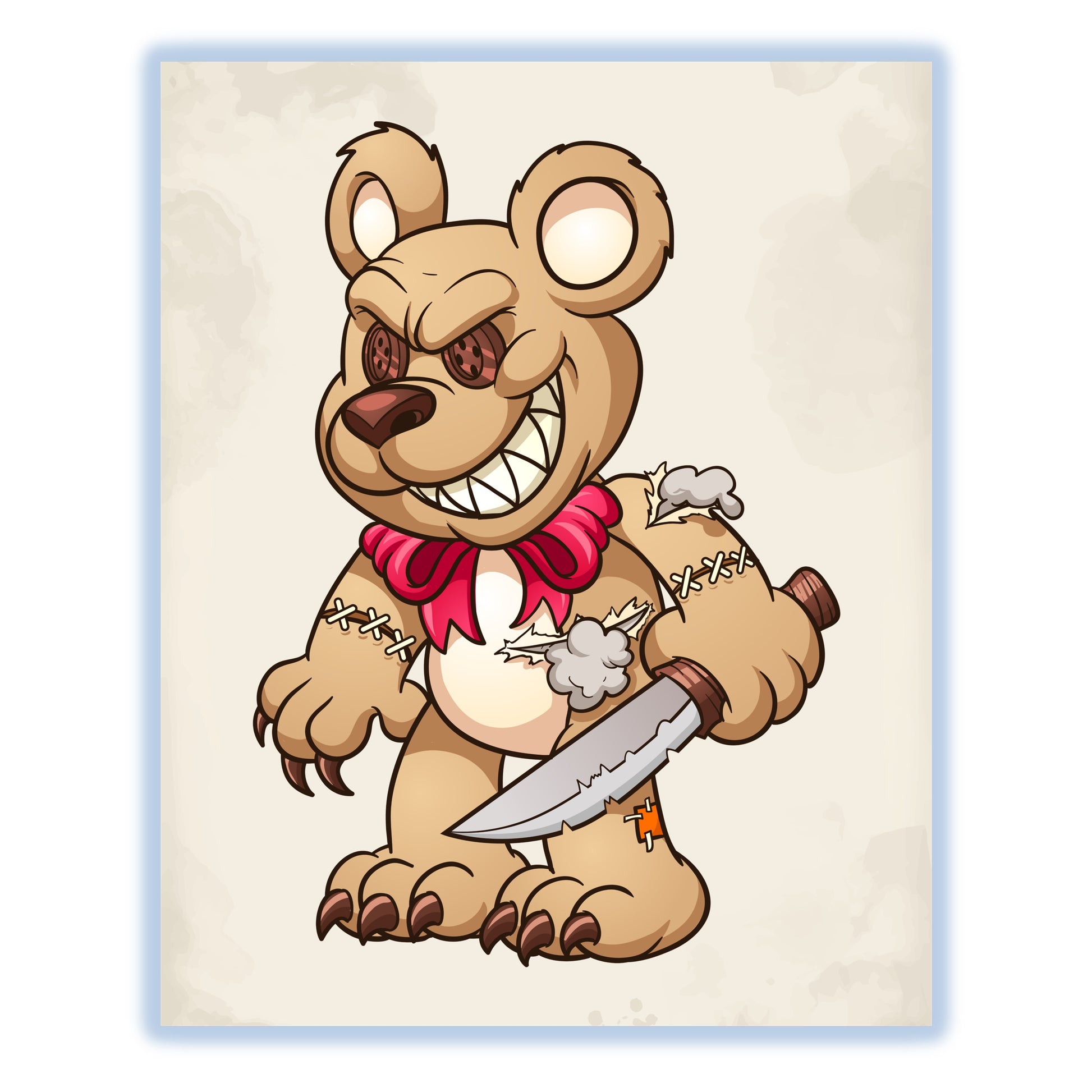 Evil Teddy Bear With Knife Demented Deranged Bear 8"x10" Wall Art Print