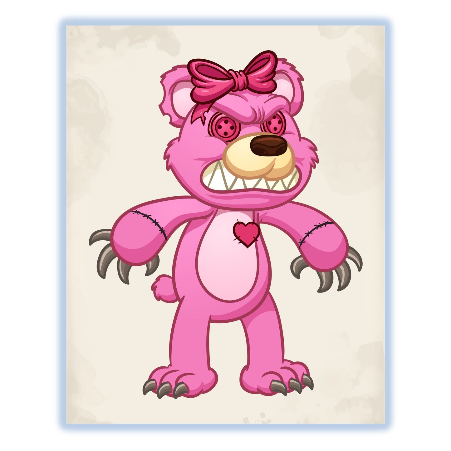 Evil Pink Teddy Bear Demented Deranged Bear 8"x10" Wall Art Print