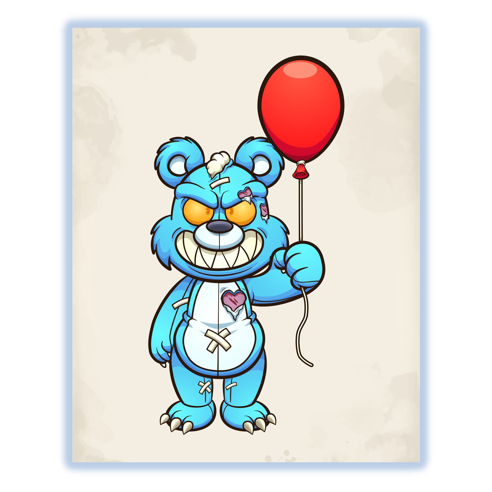 Evil Teddy Bear With Balloon Demented Deranged Bear 8"x10" Wall Art Print