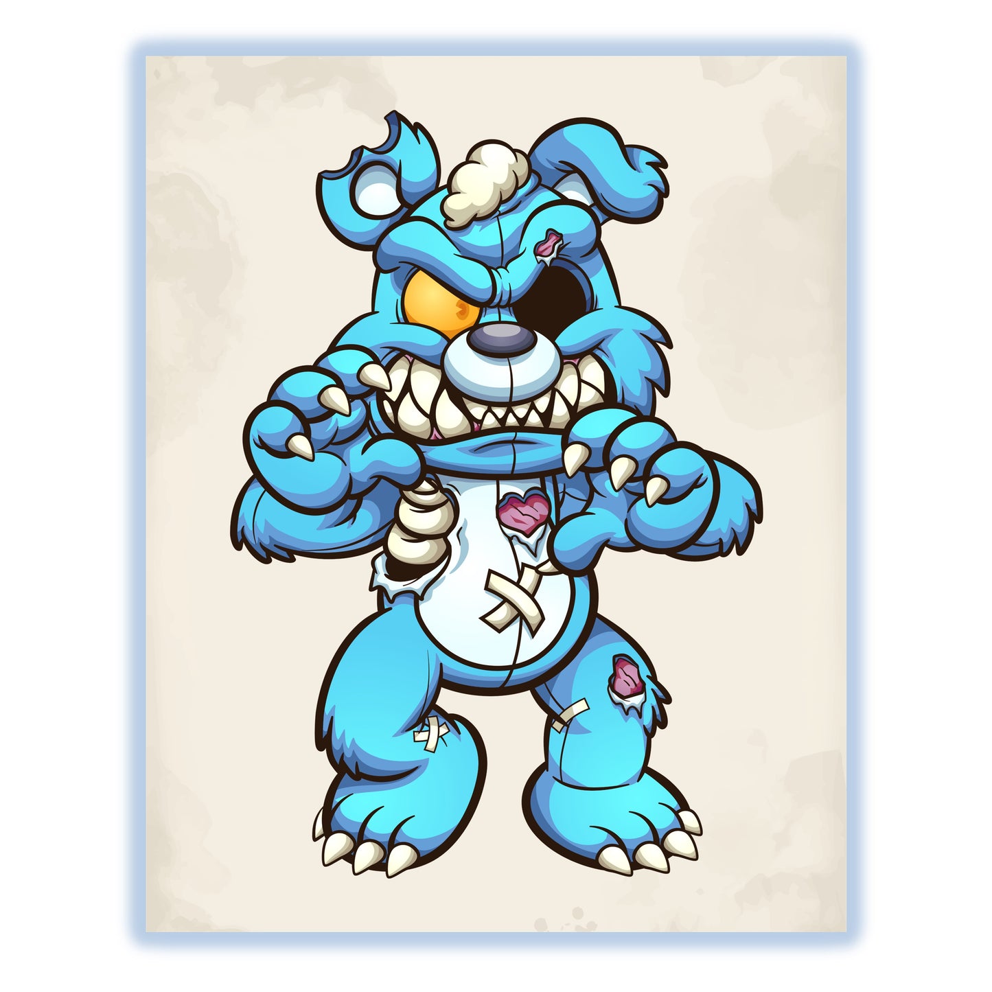 Psycho Blue Teddy Bear Evil Demented Deranged Bear 8"x10" Wall Art Print