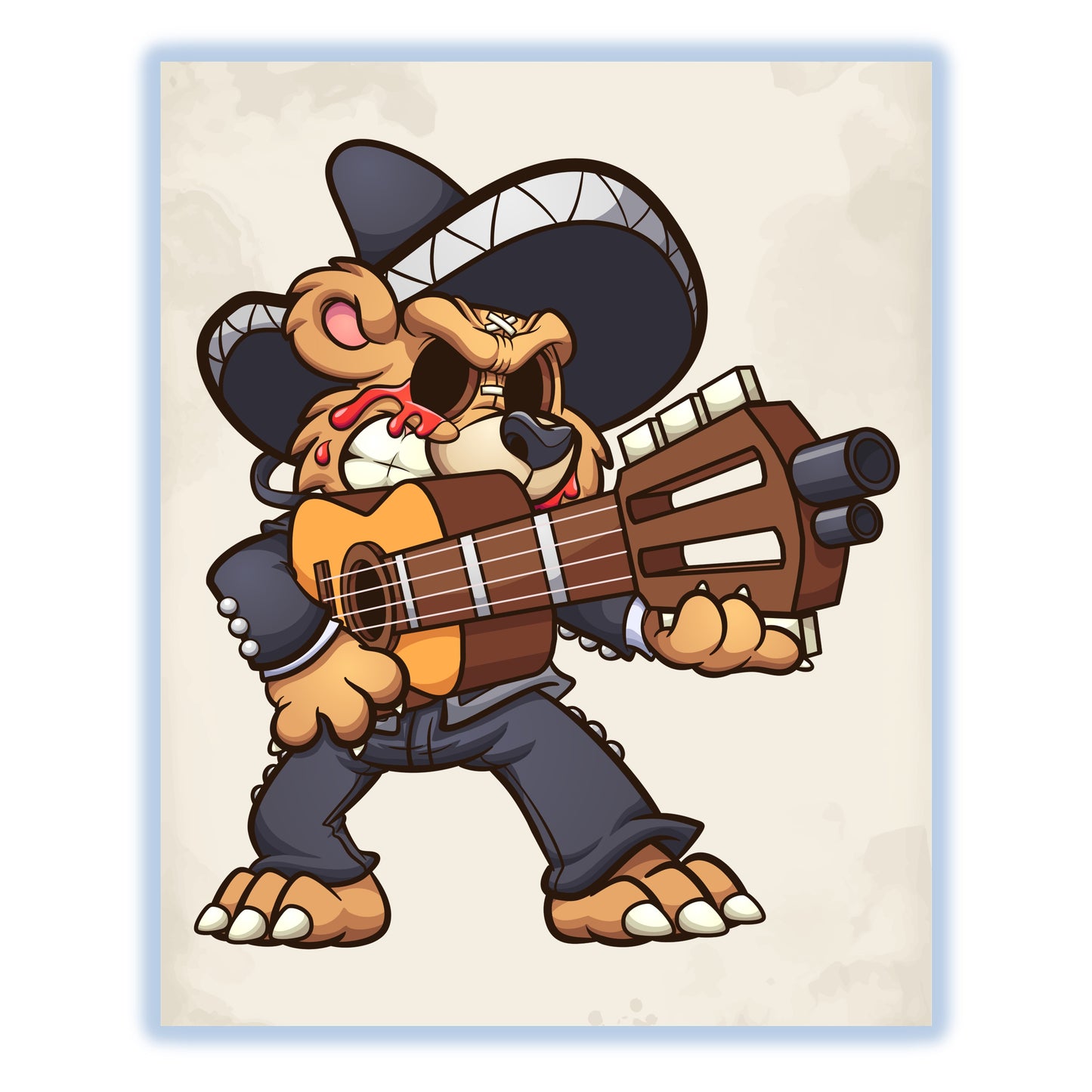 Mariachi Teddy Bear Crying Blood Guitar Gun Evil Bear 8"x10" Wall Art Print