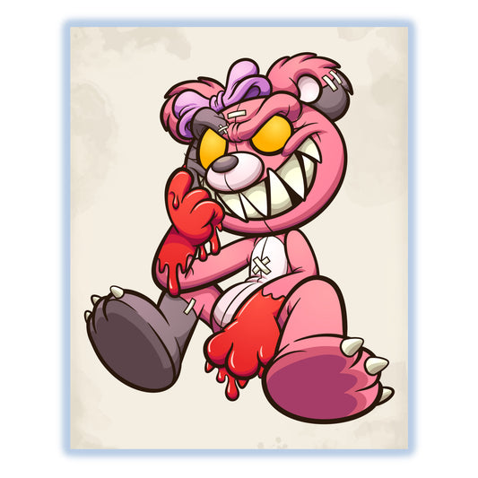 Demented Pink Teddy Bear Bloody Hands Evil Bear 8"x10" Wall Art Print
