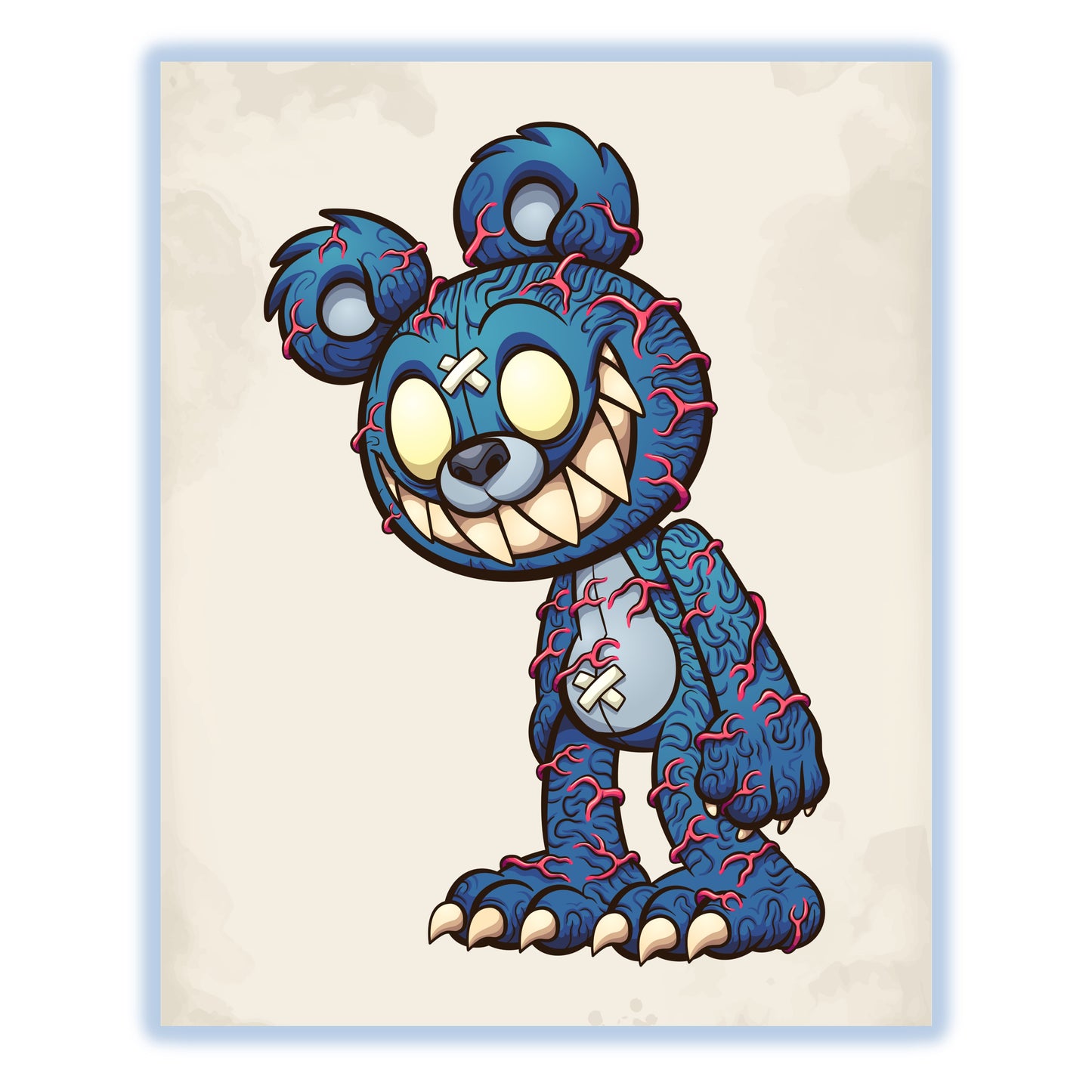 Scary Blue Teddy Bear Veins Popping Out Evil Deranged Bear 8"x10" Wall Art Print
