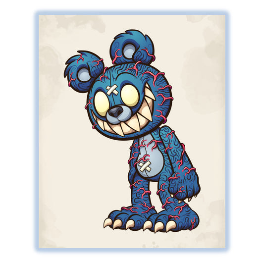Scary Blue Teddy Bear Veins Popping Out Evil Deranged Bear 8"x10" Wall Art Print