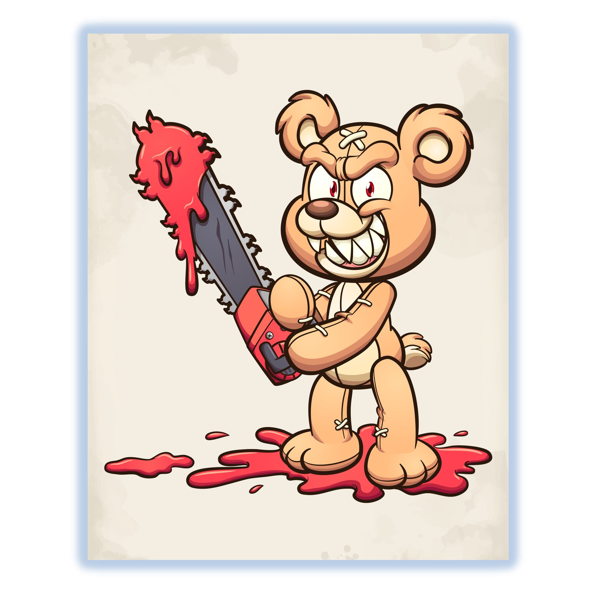 Bloody Chainsaw Teddy Bear Scary Deranged Bear 8"x10" Wall Art Print