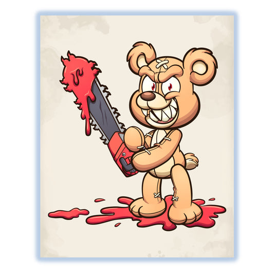 Bloody Chainsaw Teddy Bear Scary Deranged Bear 8"x10" Wall Art Print