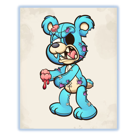Zombie Teddy Bear Holding Brains Scary Halloween 8"x10" Wall Art Print