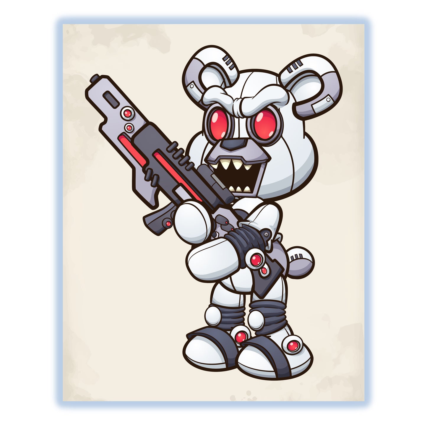 Robot Teddy Bear With Gun Scary Bear 8"x10" Wall Art Print