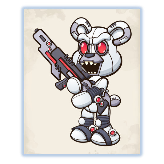 Robot Teddy Bear With Gun Scary Bear 8"x10" Wall Art Print