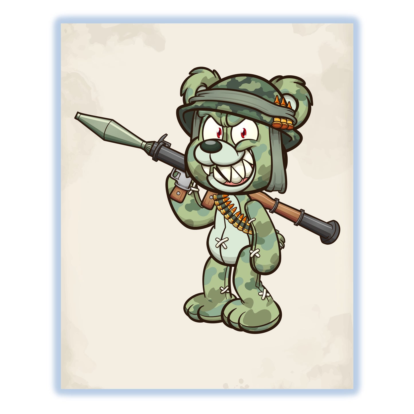 Rocket Launcher Camo Teddy Bear Scary Soldier Bear 8"x10" Wall Art Print