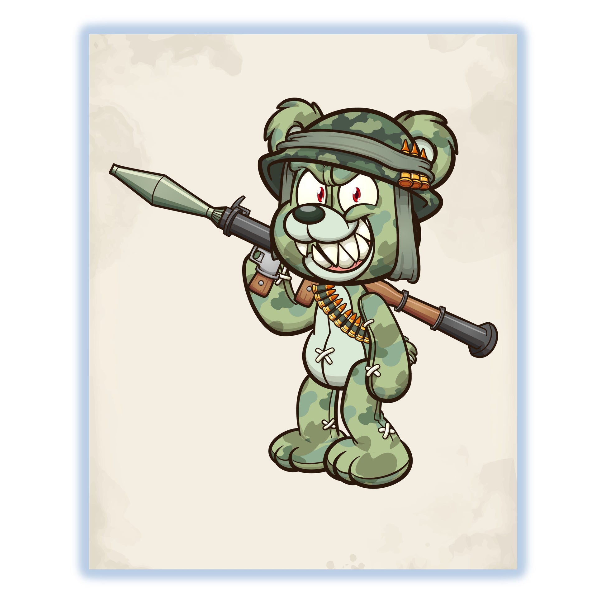 Rocket Launcher Camo Teddy Bear Scary Soldier Bear 8"x10" Wall Art Print
