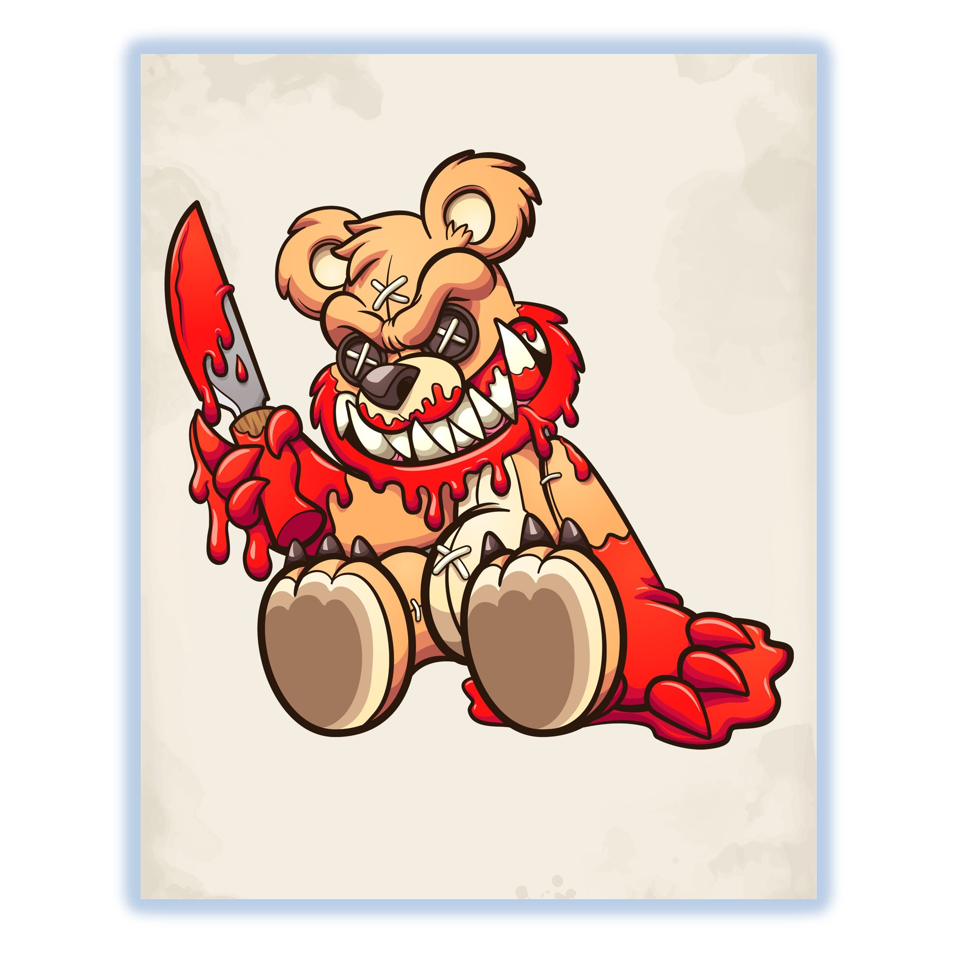 Evil Teddy Bear Covered In Blood Holding a Knife Scary Bear 8"x10" Wall Art Print