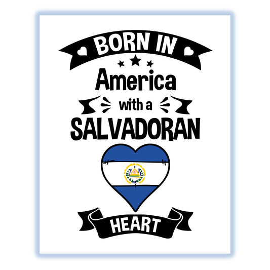 Born In America With A Salvadoran Heart Baby Nursery 8"x10" Wall Art Print
