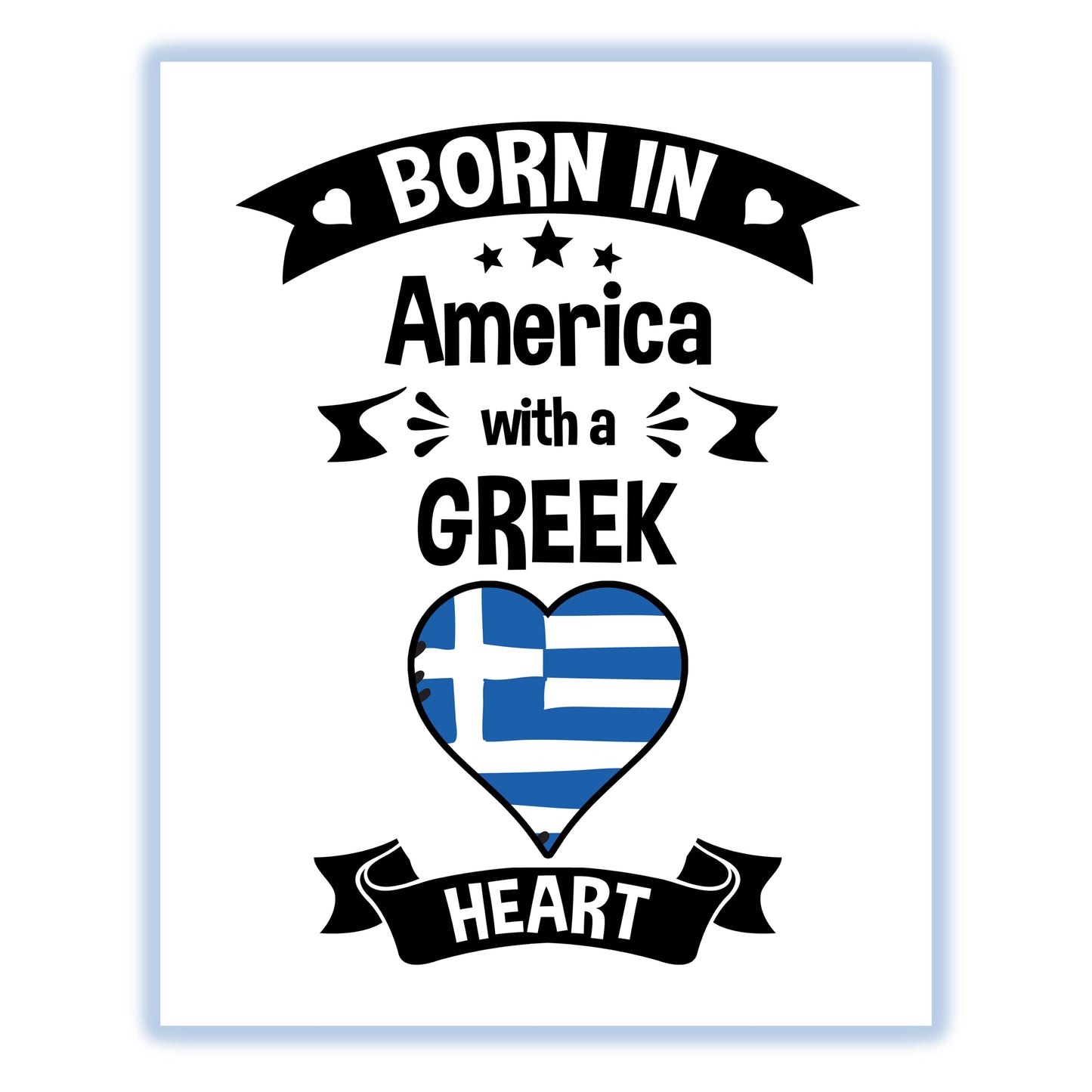 Born In America With A Greek Heart Baby Nursery 8"x10" Wall Art Print