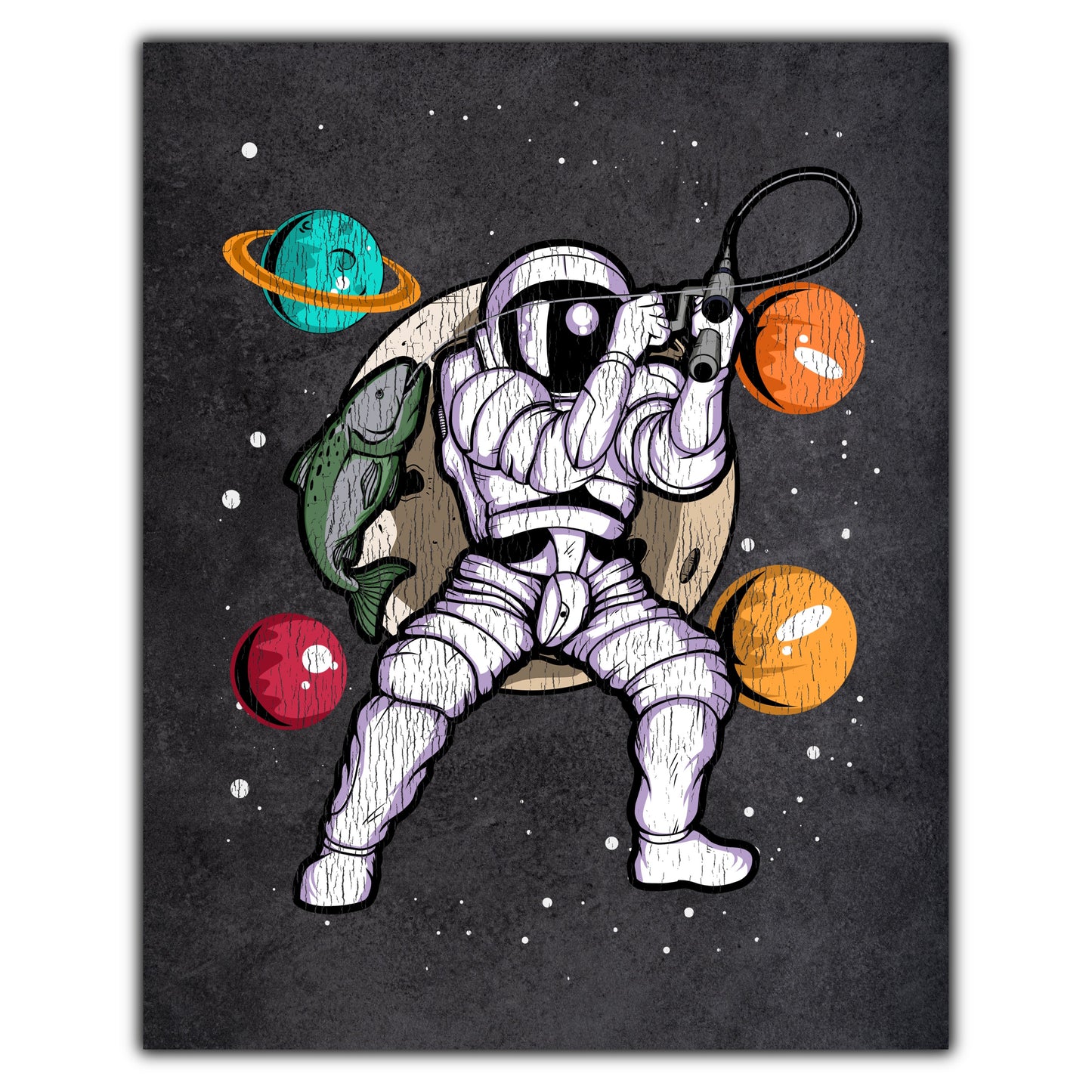 Fishing Astronaut Outer Space Spaceman Distressed 8"x10" Wall Art Print
