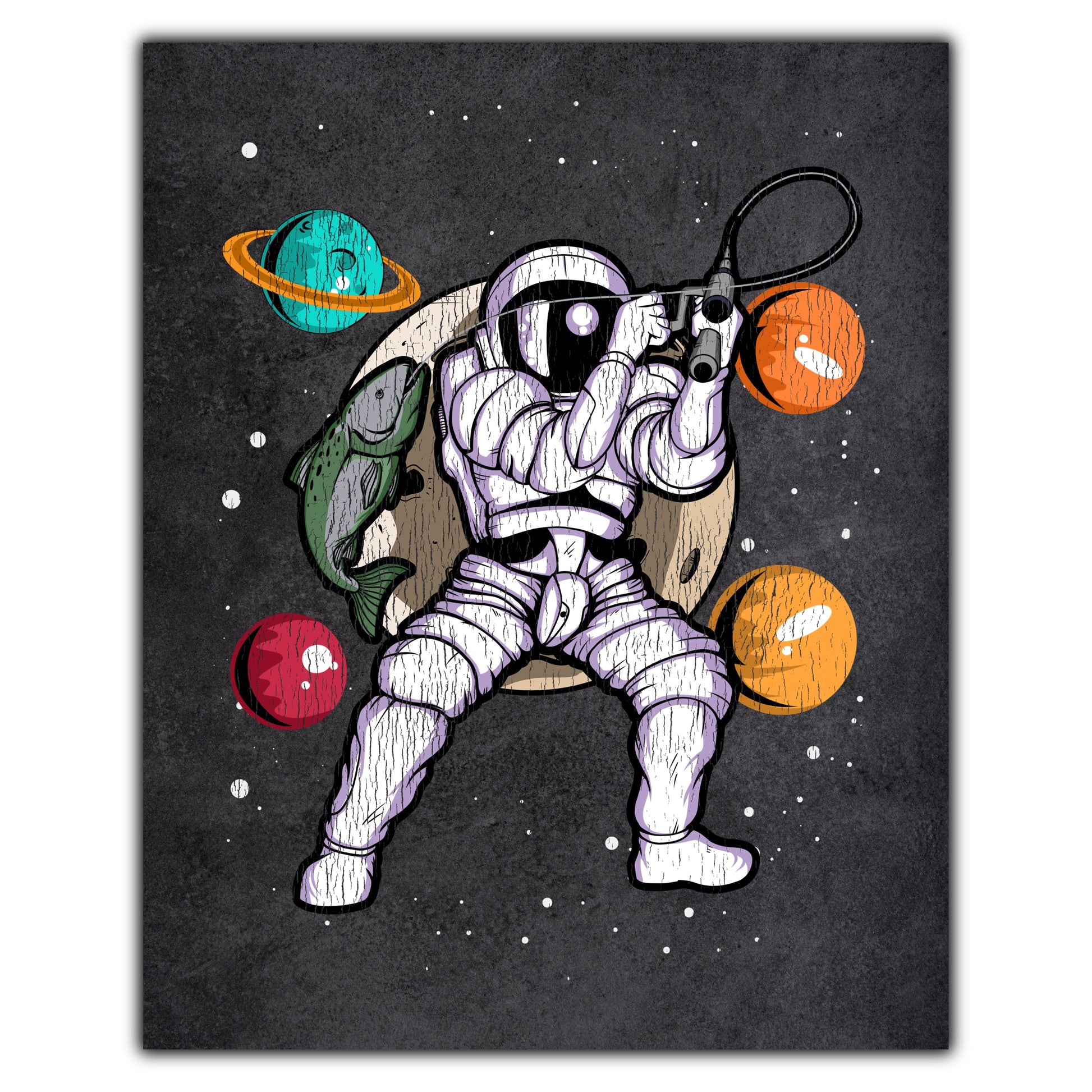 Fishing Astronaut Outer Space Spaceman Distressed 8"x10" Wall Art Print