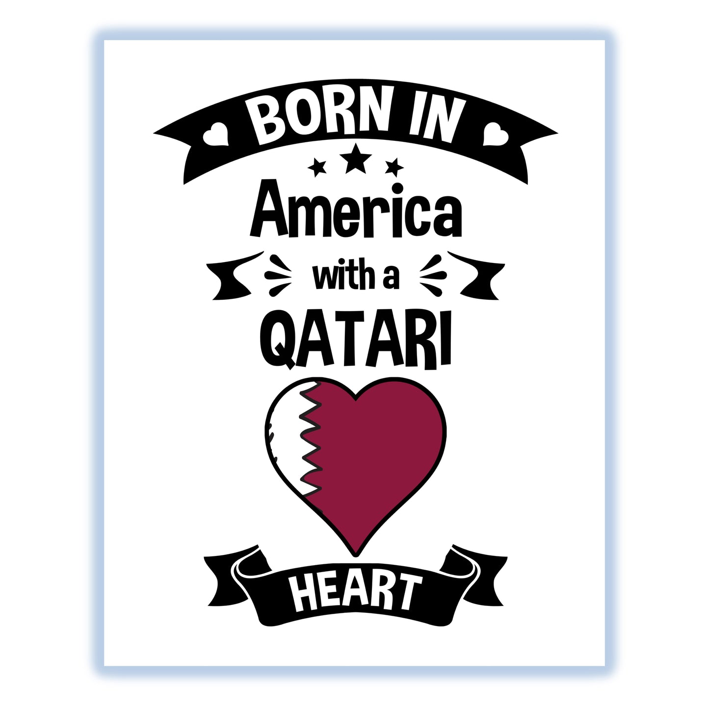 Born In America With A Qatari Heart Baby Nursery 8"x10" Wall Art Print