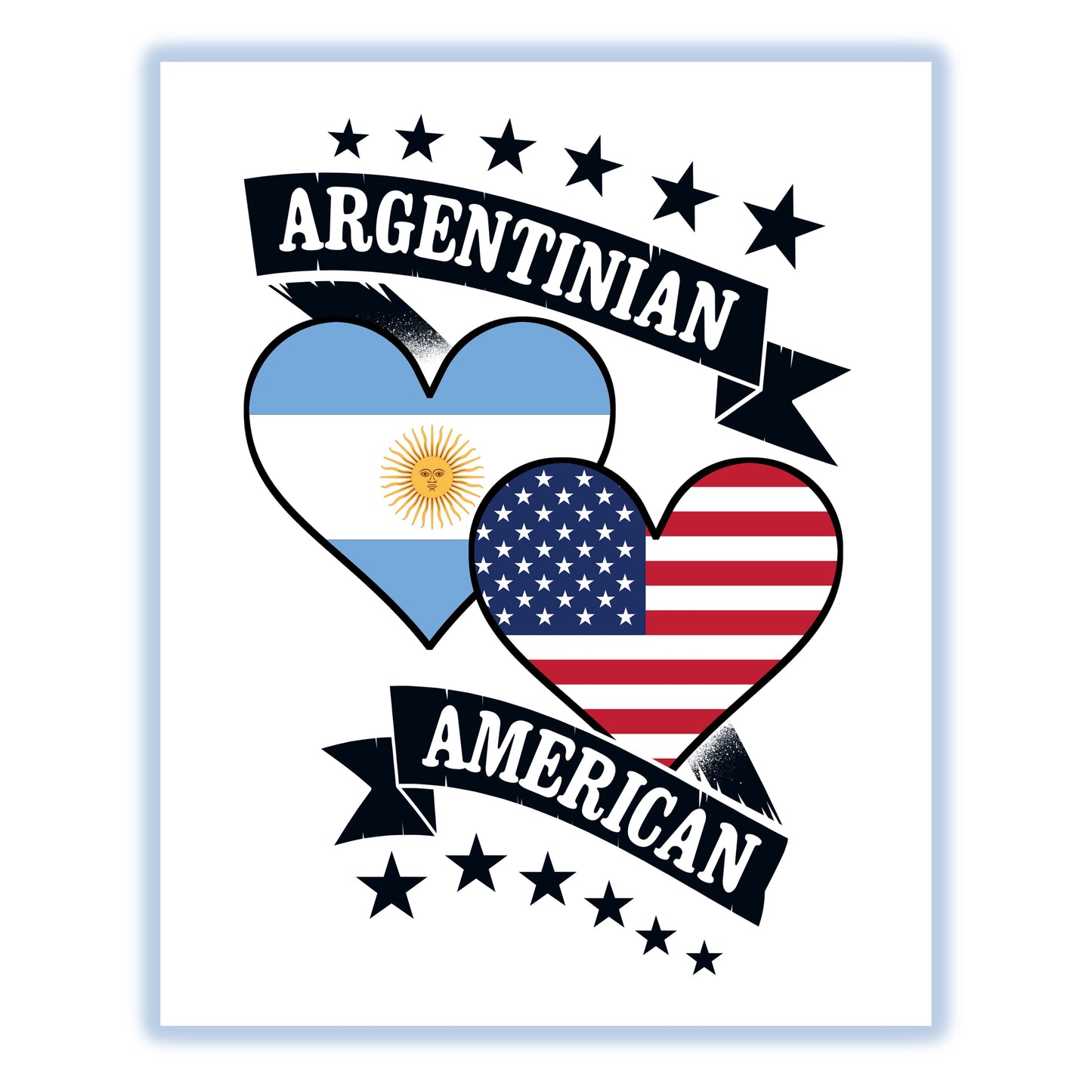 Argentinian American Heart Flags Argentina America 8"x10" Wall Art Print
