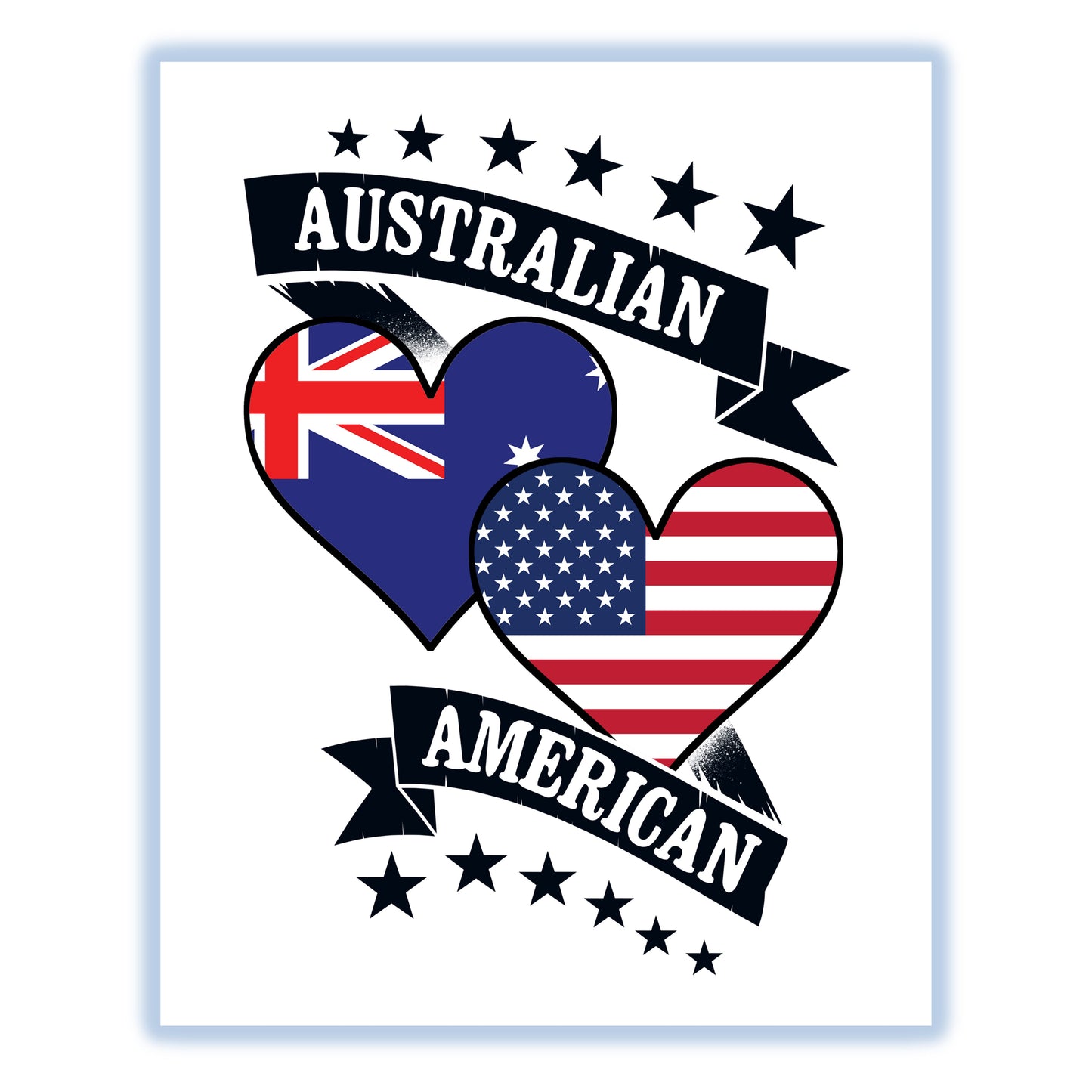 Australian American Heart Flags Australia America 8"x10" Wall Art Print