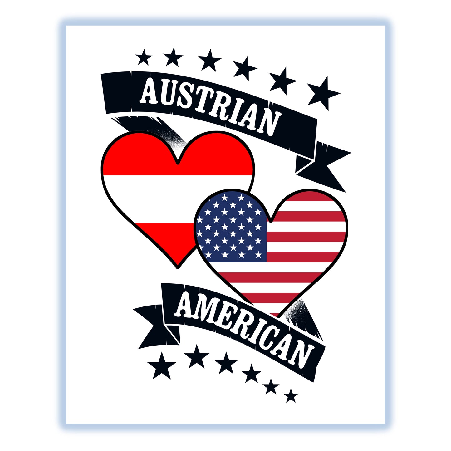 Austrian American Heart Flags Austria America 8"x10" Wall Art Print