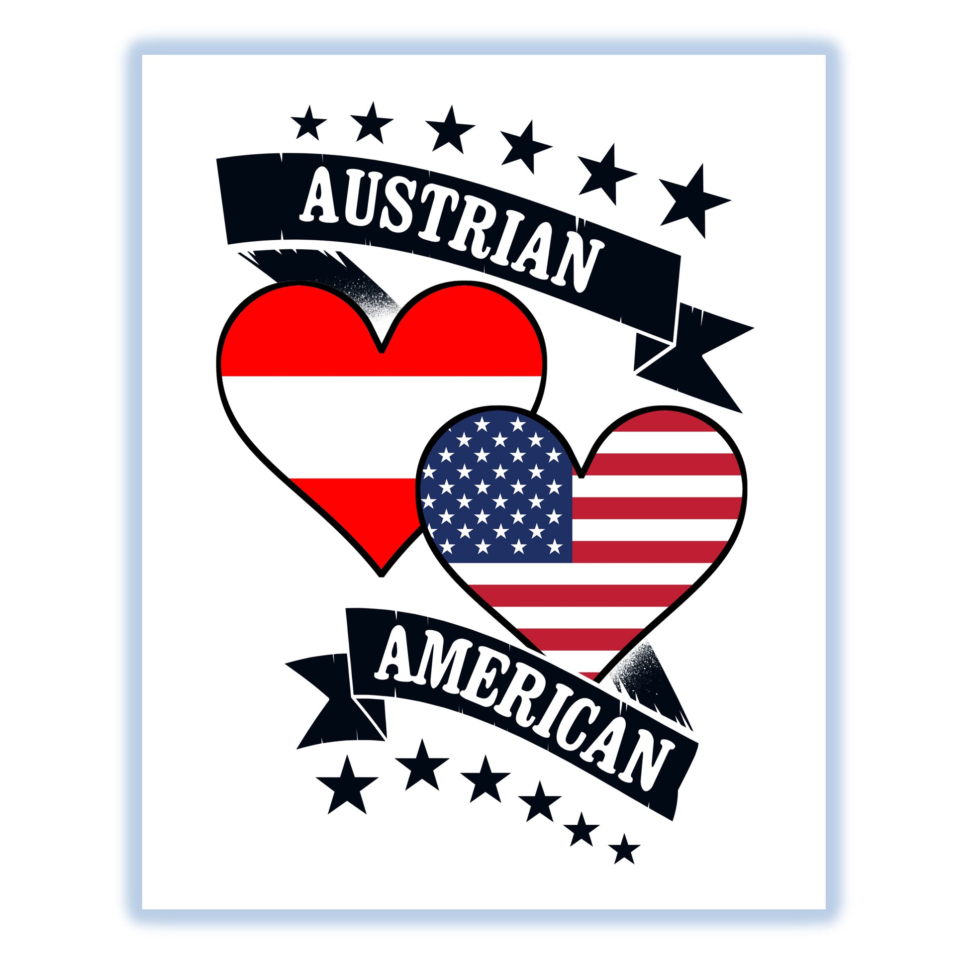 Austrian American Heart Flags Austria America 8"x10" Wall Art Print