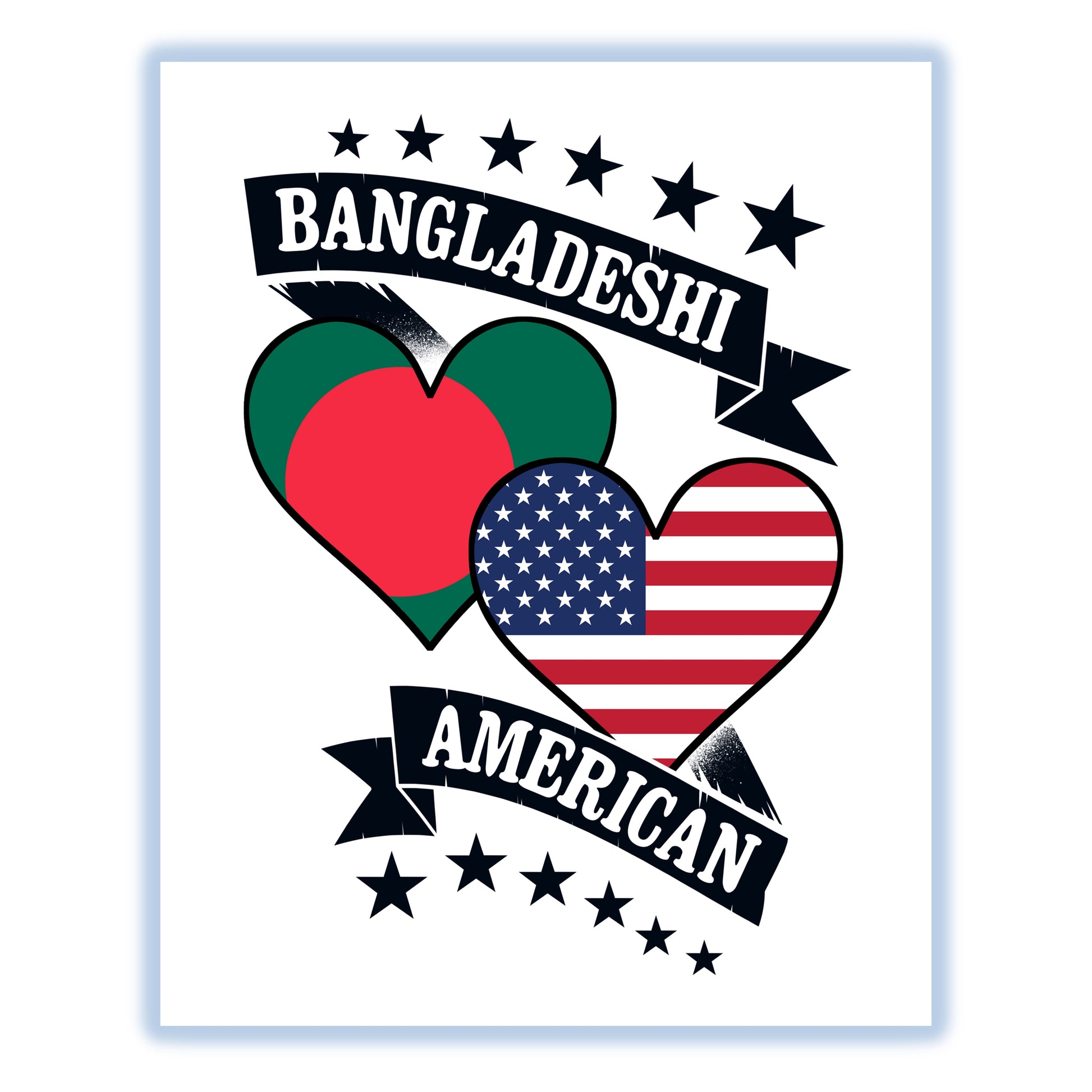 Bangladeshi American Heart Flags Bangladesh America 8"x10" Wall Art Print