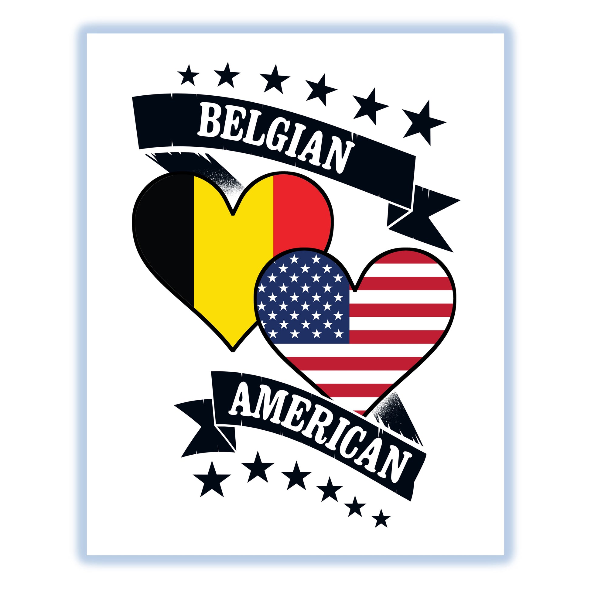 Belgian American Heart Flags Belgium America 8"x10" Wall Art Print