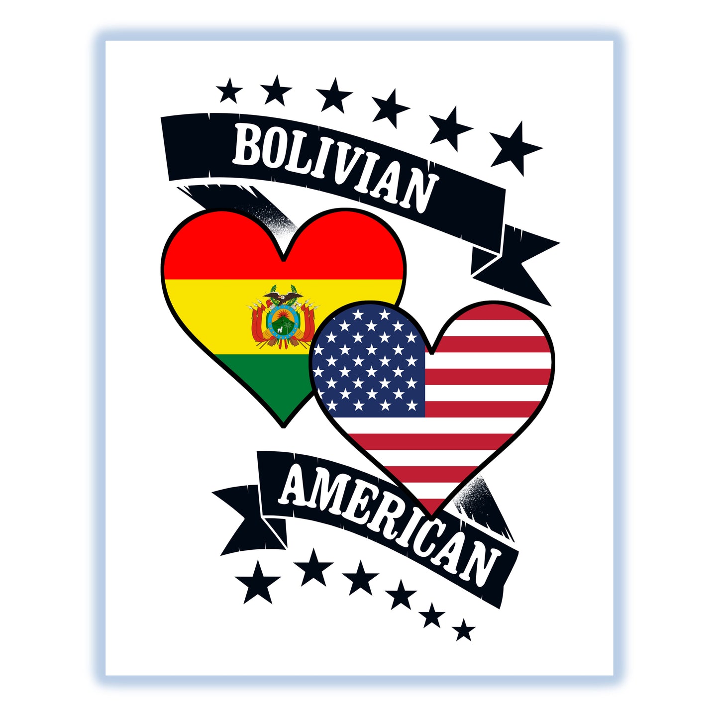 Bolivian American Heart Flags Bolivia America 8"x10" Wall Art Print