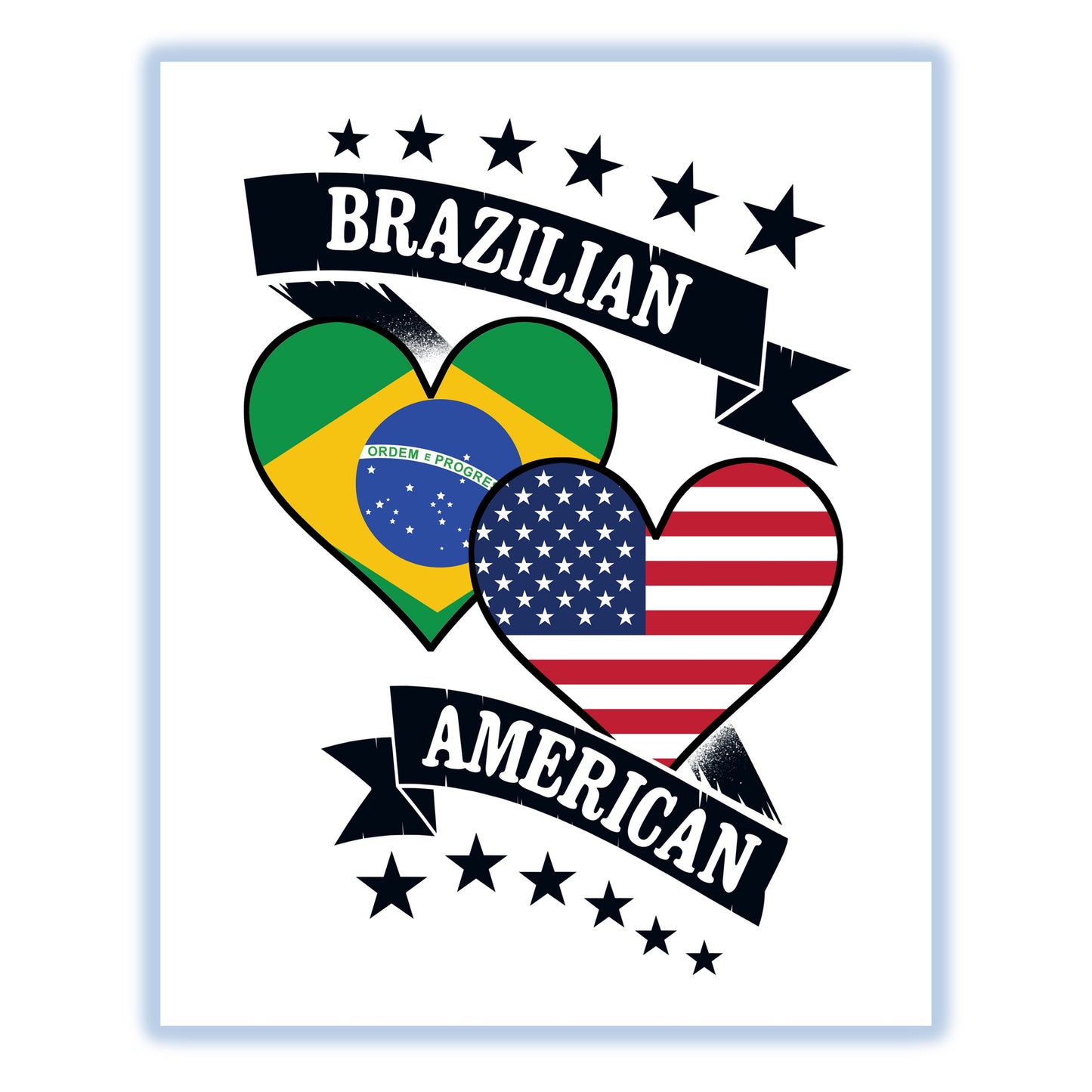 Brazilian American Heart Flags Brazil America 8"x10" Wall Art Print