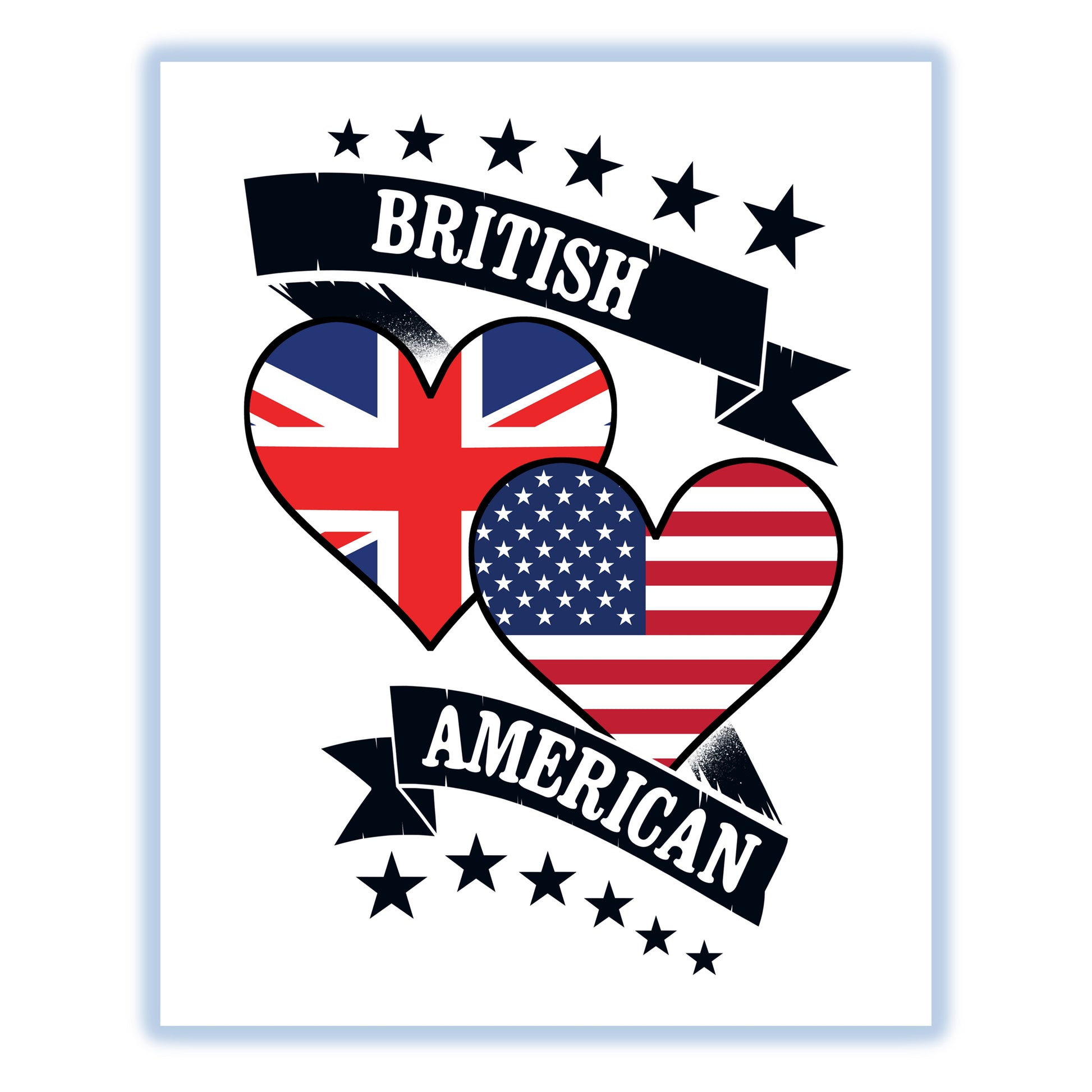 British American Heart Flags United Kingdom America 8"x10" Wall Art Print