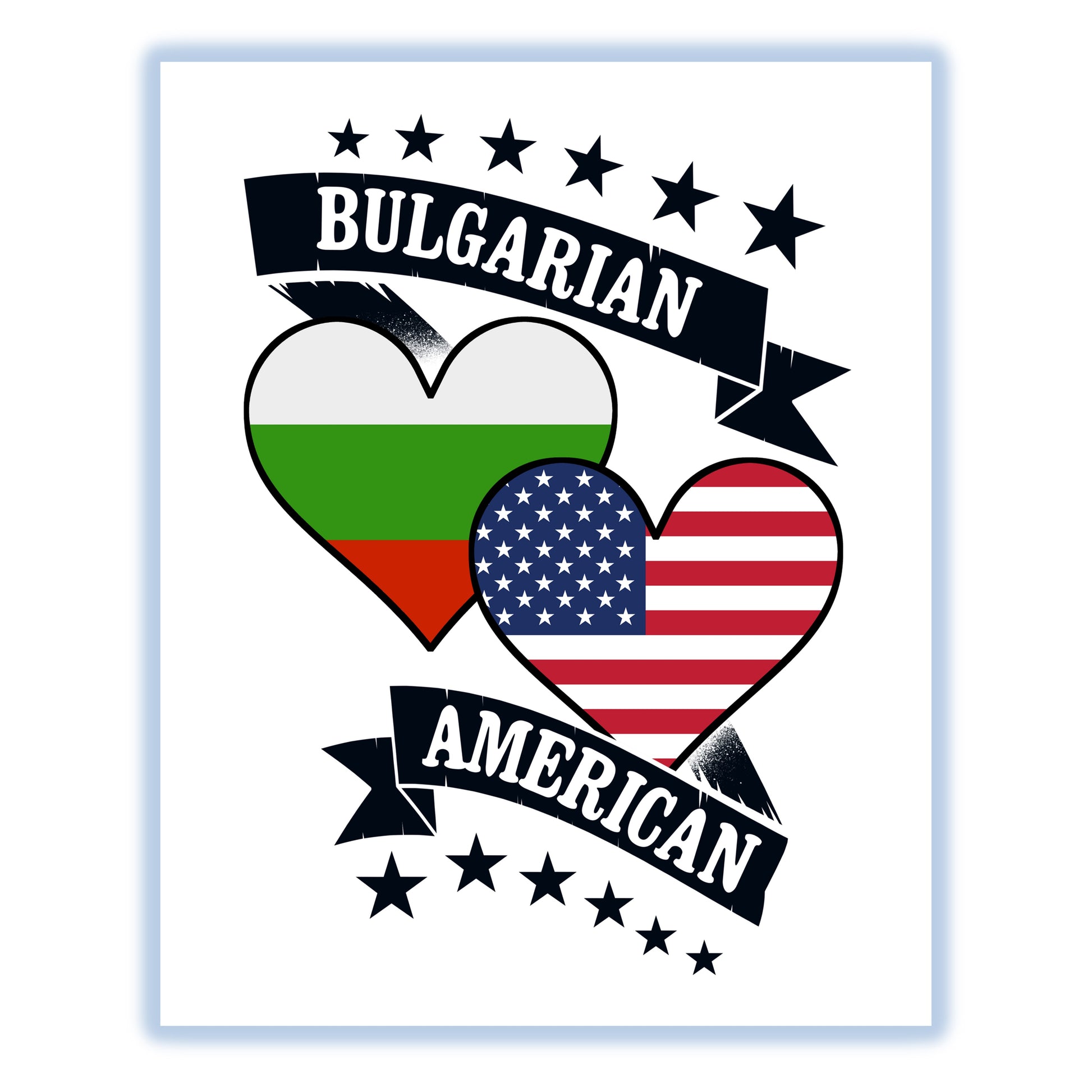 Bulgarian American Heart Flags Bulgaria America 8"x10" Wall Art Print