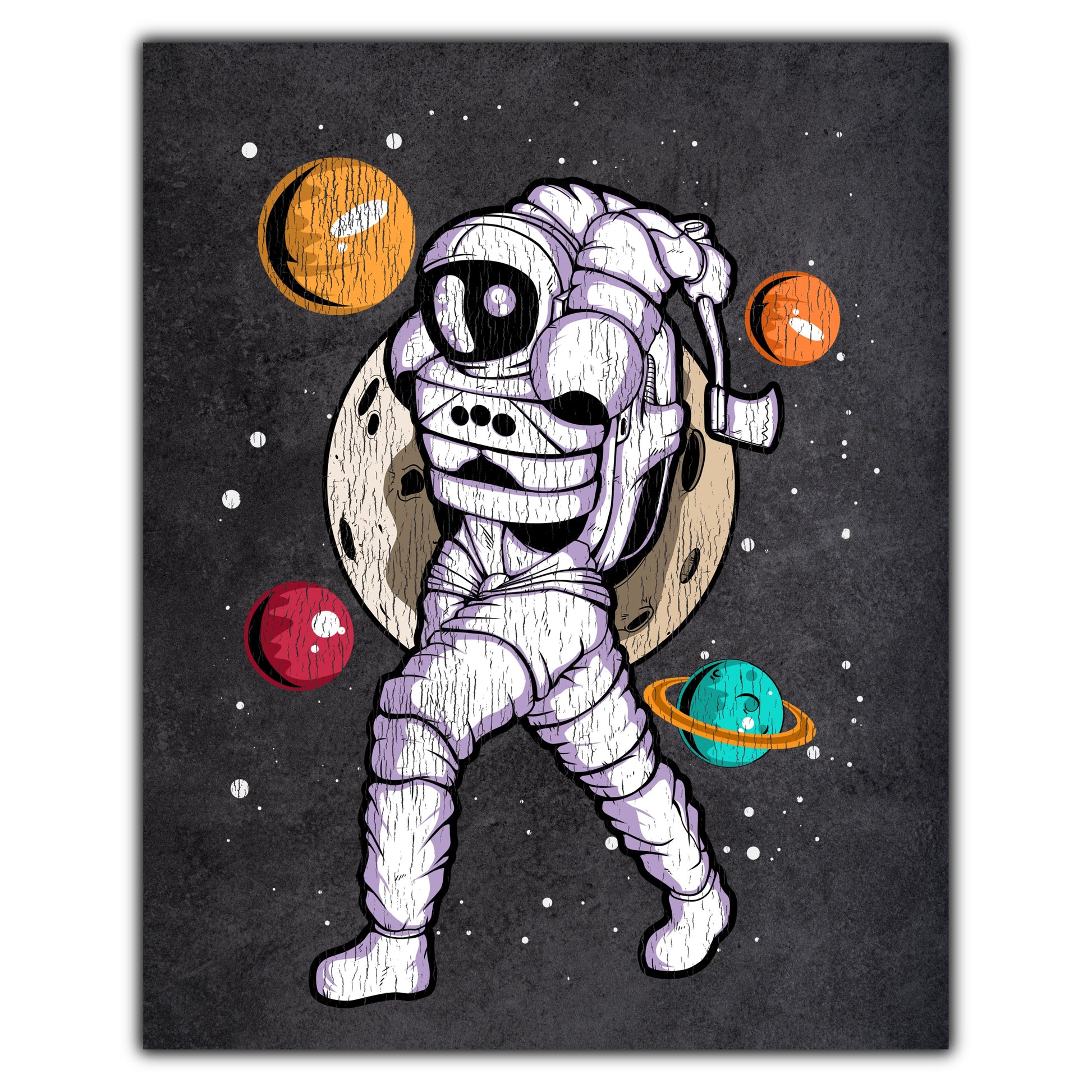 Axe Throwing Astronaut Outer Space Spaceman Distressed 8"x10" Wall Art Print