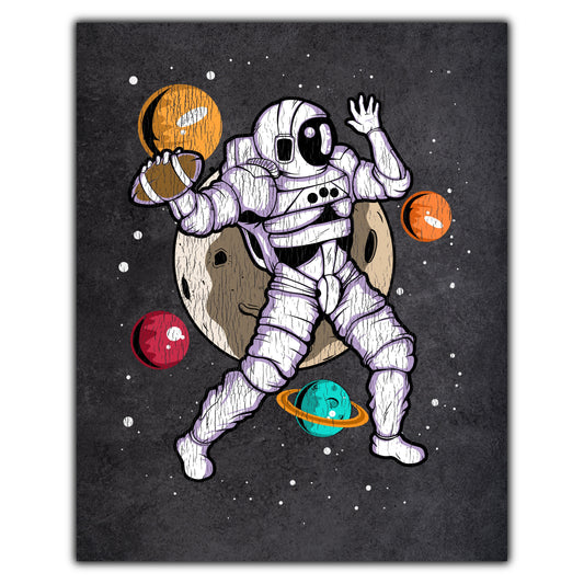 Football Quarterback Astronaut Outer Space Spaceman Distressed 8"x10" Wall Art Print