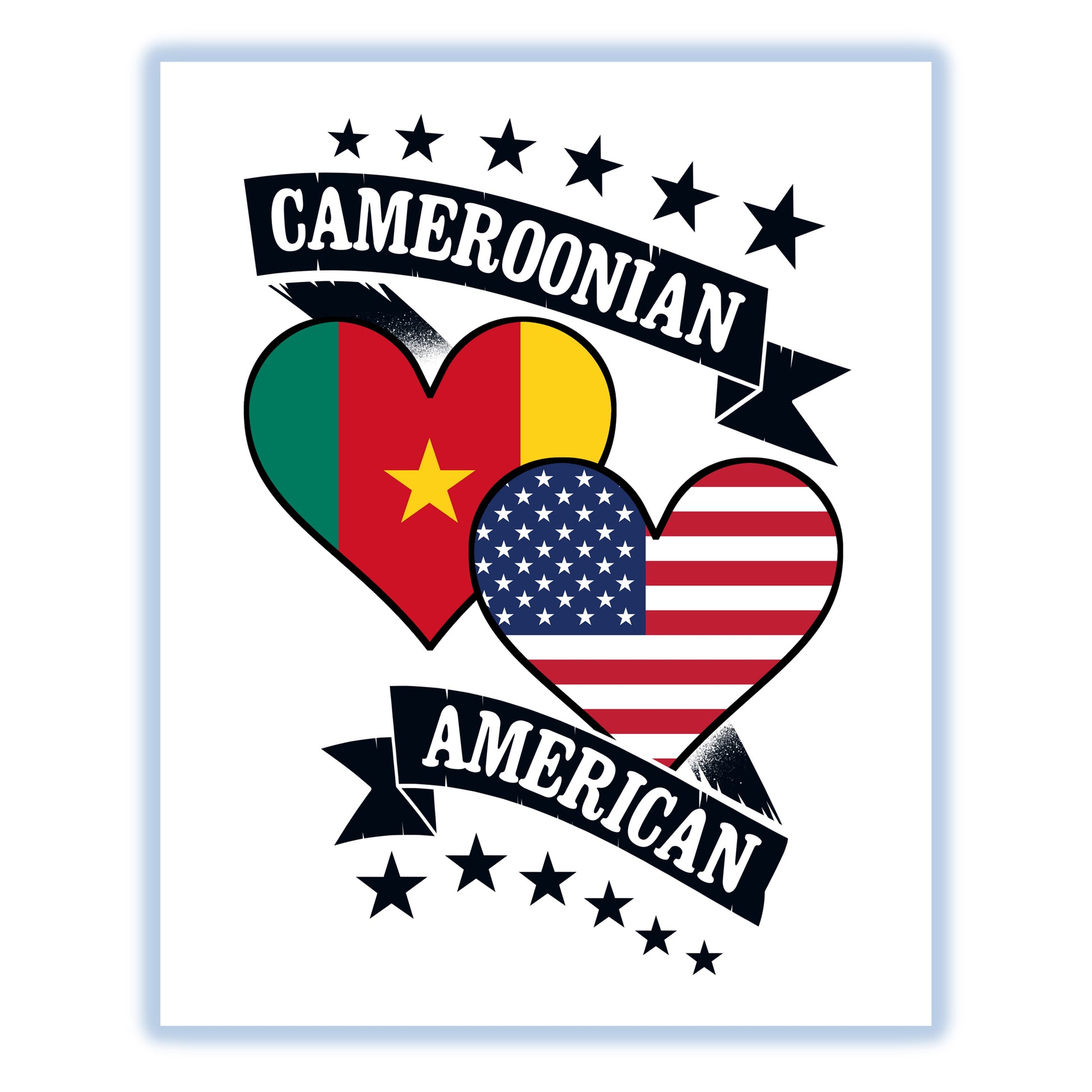 Cameroonian American Heart Flags Cameroon America 8"x10" Wall Art Print