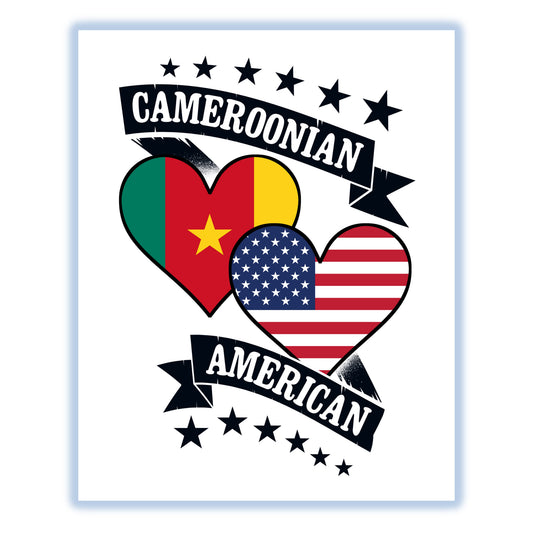 Cameroonian American Heart Flags Cameroon America 8"x10" Wall Art Print