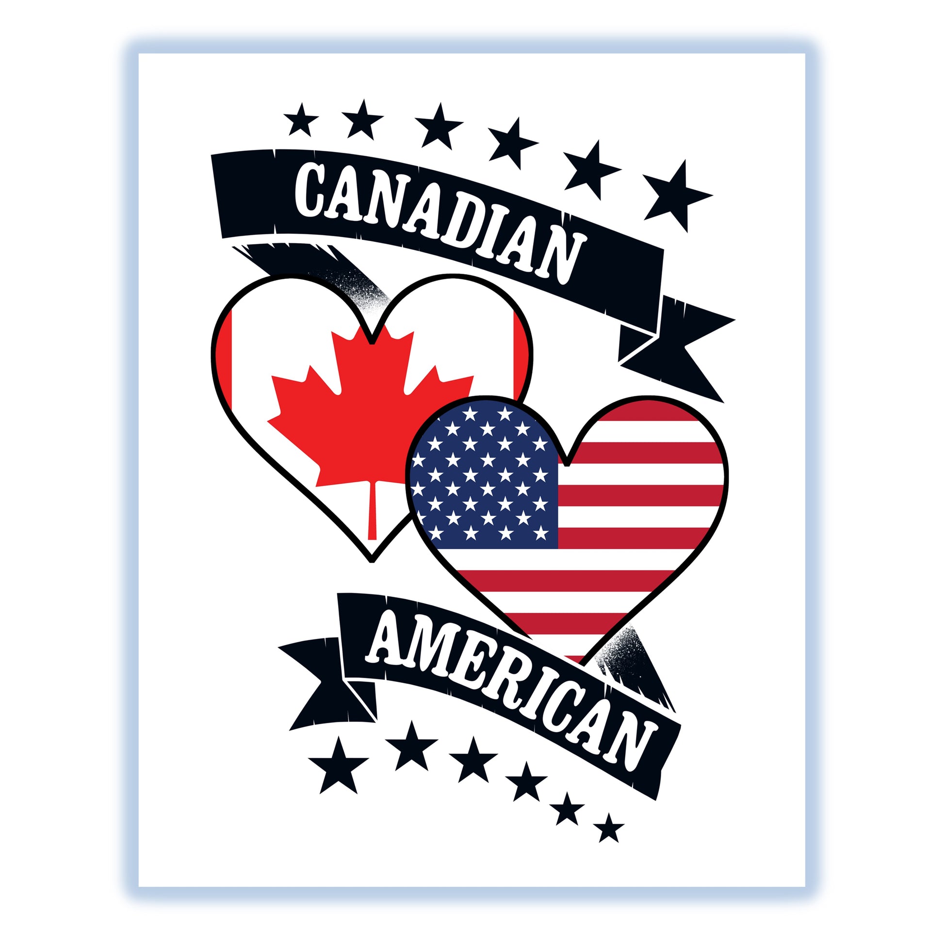Canadian American Heart Flags Canada America 8"x10" Wall Art Print