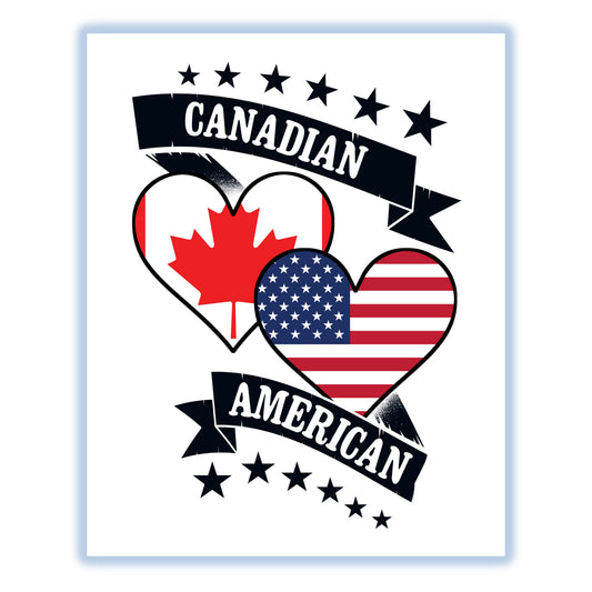 Canadian American Heart Flags Canada America 8"x10" Wall Art Print