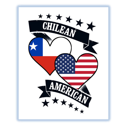 Chilean American Heart Flags Chile America 8"x10" Wall Art Print