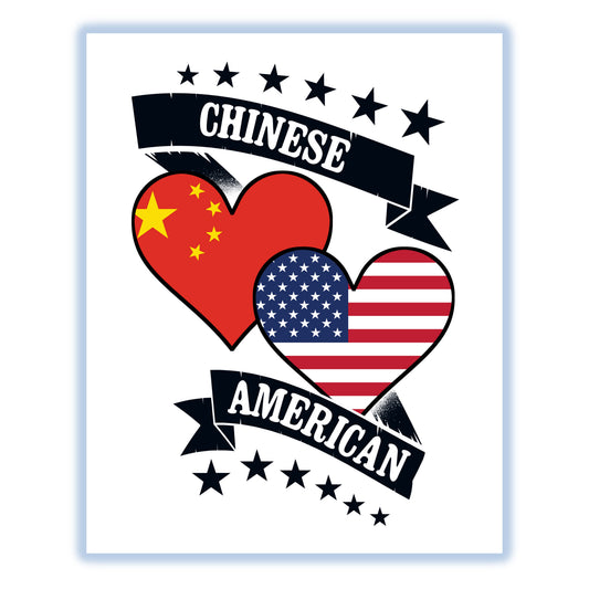 Chinese American Heart Flags China America 8"x10" Wall Art Print