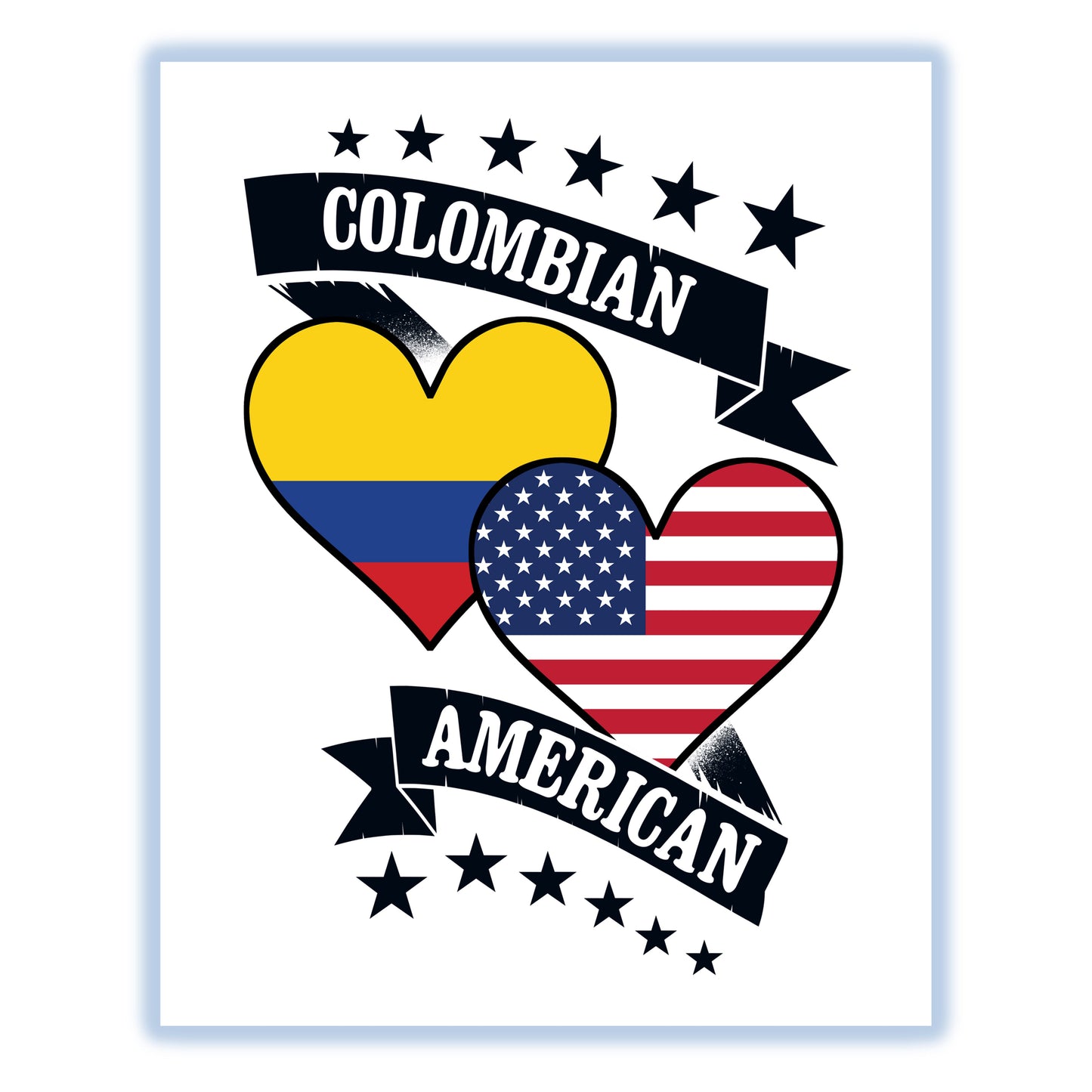 Colombian American Heart Flags Colombia America 8"x10" Wall Art Print